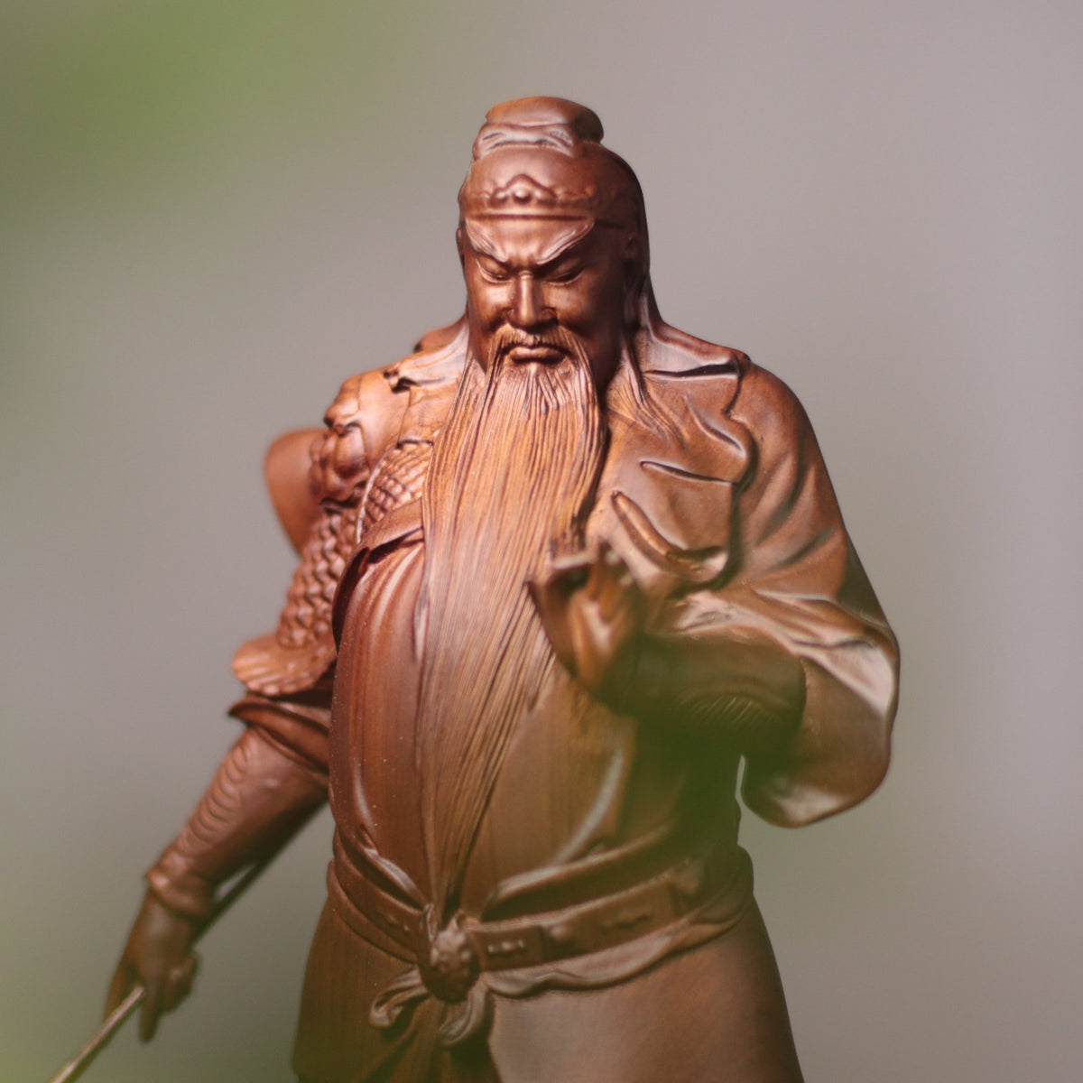 Guan Yu Warrior Statue in Padauk Wood, 15.7 in