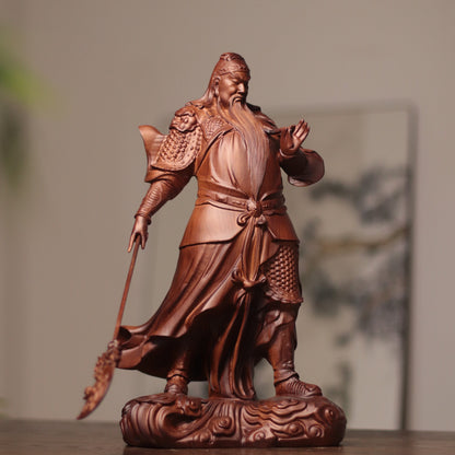 Guan Yu Warrior Statue in Padauk Wood, 15.7 in