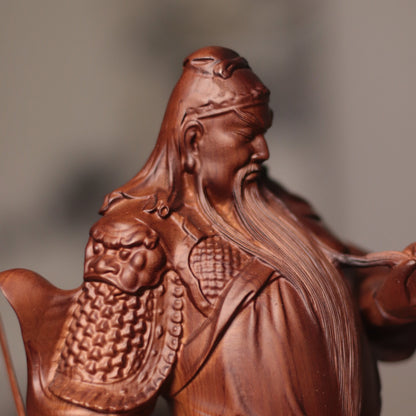 Guan Yu Warrior Statue in Padauk Wood, 15.7 in
