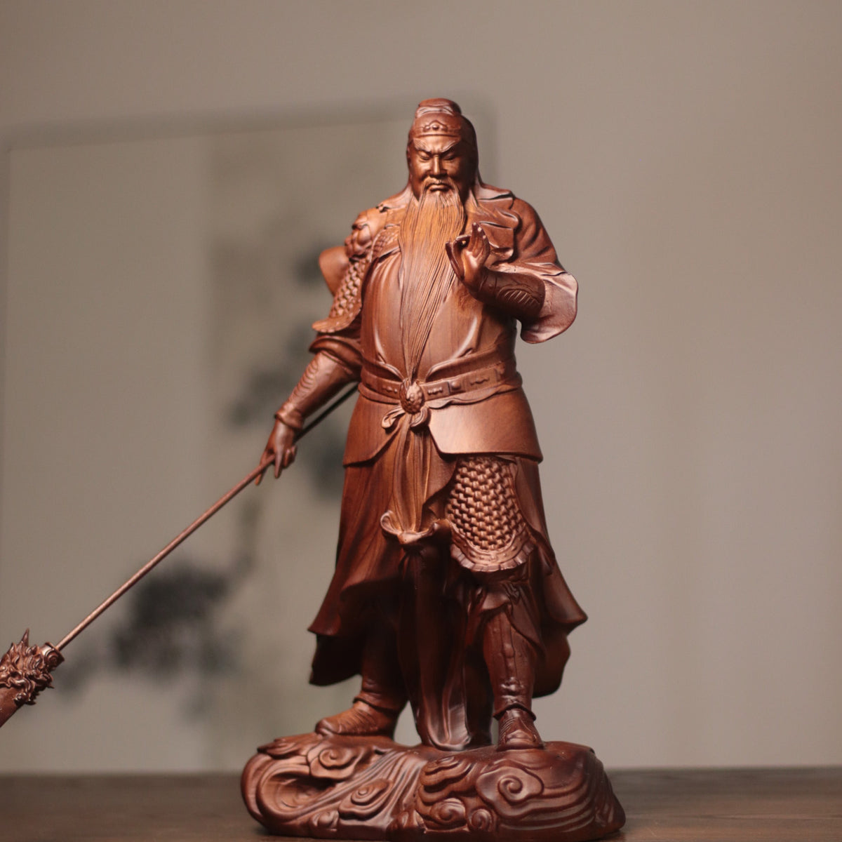 Guan Yu Warrior Statue in Padauk Wood, 15.7 in