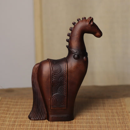 Tall-Neck Horse Figurine in Khaya Wood