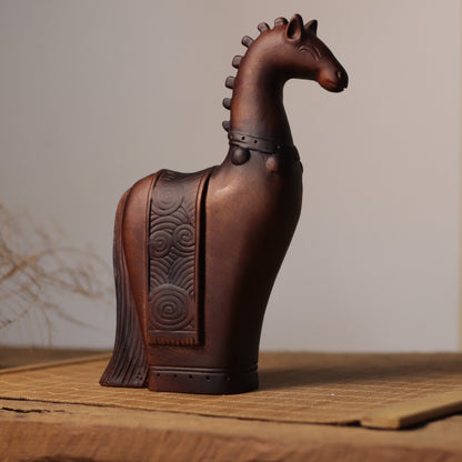 Tall-Neck Horse Figurine in Khaya Wood