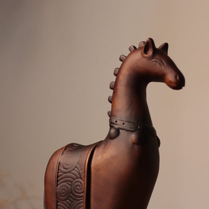 Tall-Neck Horse Figurine in Khaya Wood