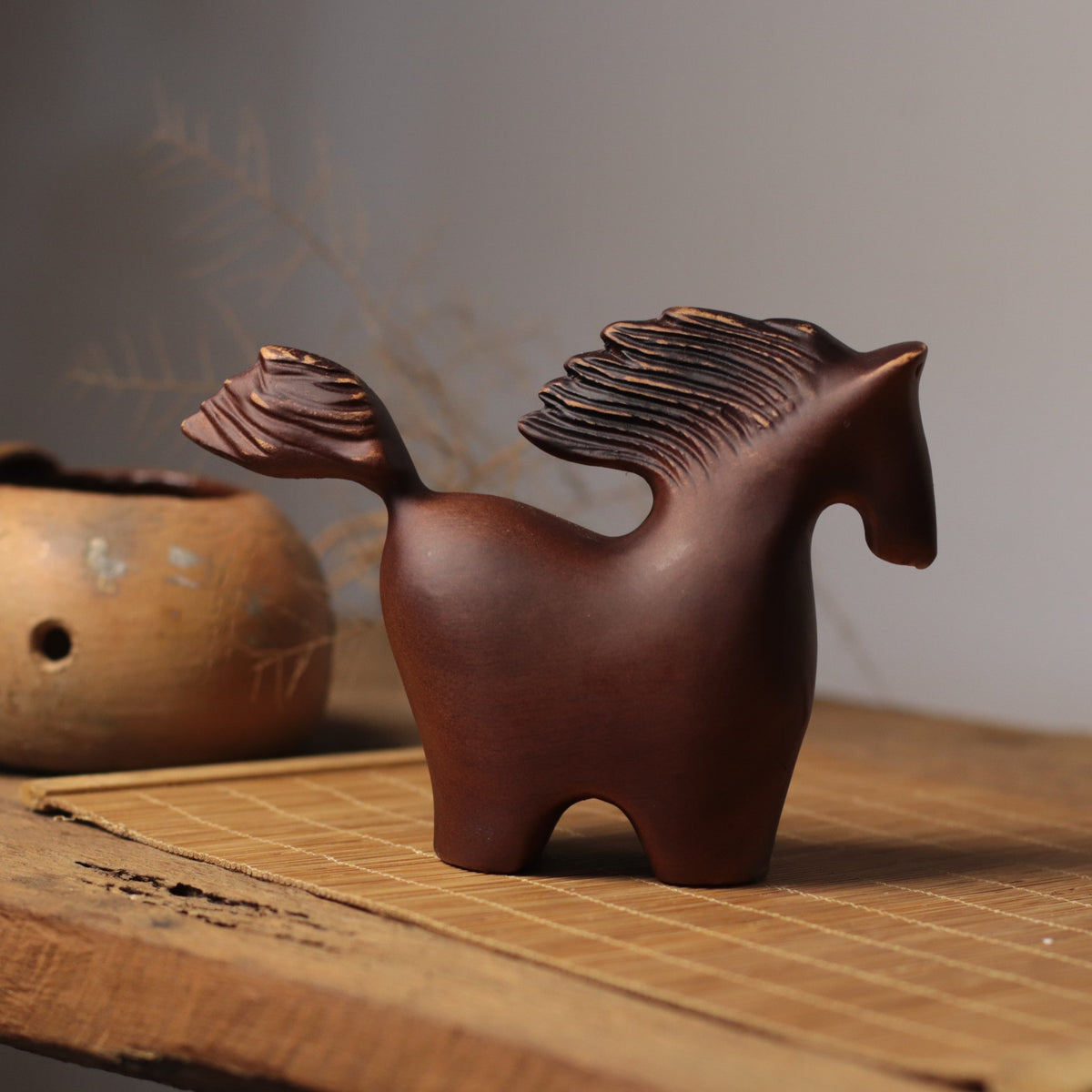 Sculptural Mahogany Horse Figurine