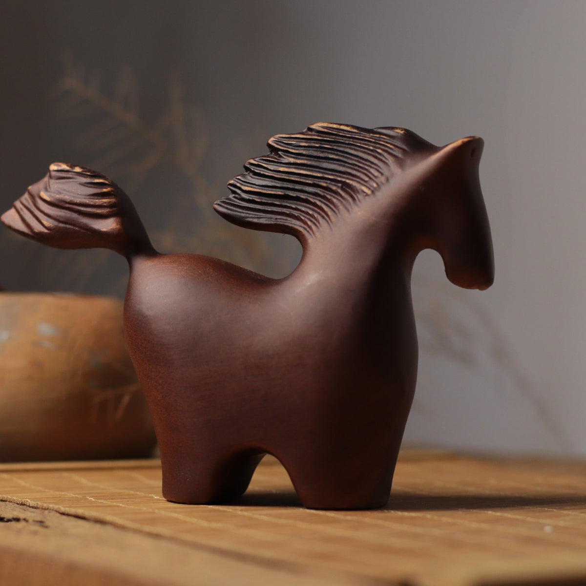 Sculptural Mahogany Horse Figurine