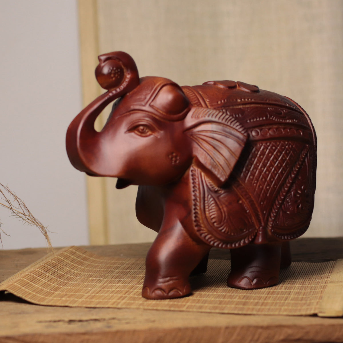 Indian-Inspired Elephant Sculpture in Khaya Wood