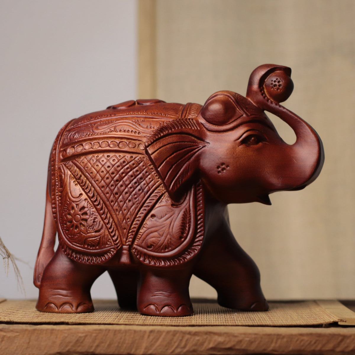 Indian-Inspired Elephant Sculpture in Khaya Wood