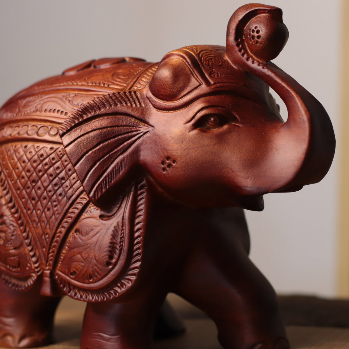 Indian-Inspired Elephant Sculpture in Khaya Wood