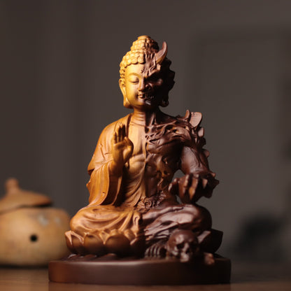 Buddha & Demon Duality Sculpture in Cypress Wood