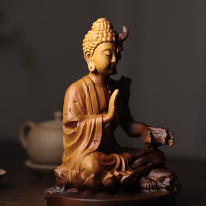 Buddha & Demon Duality Sculpture in Cypress Wood