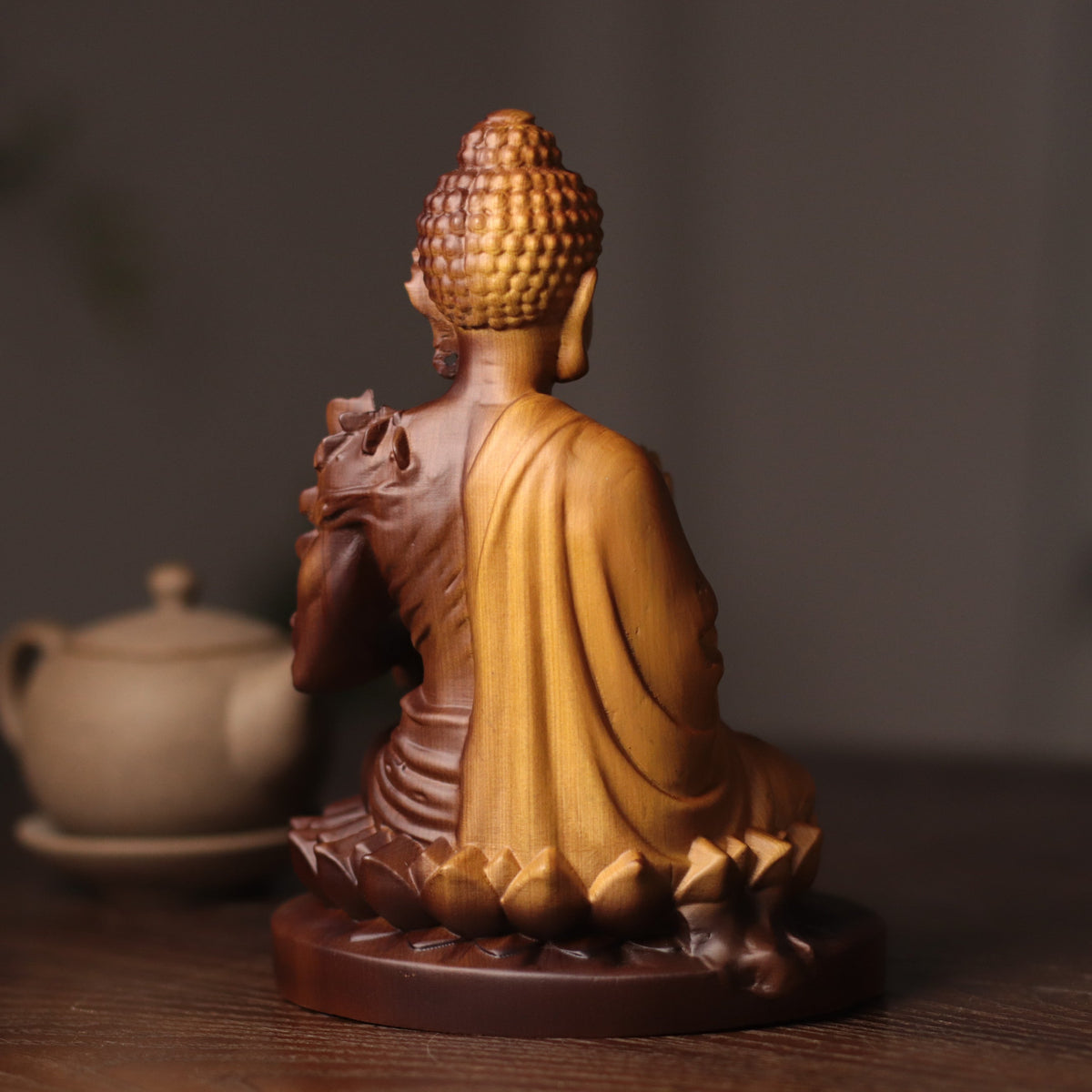 Buddha & Demon Duality Sculpture in Cypress Wood