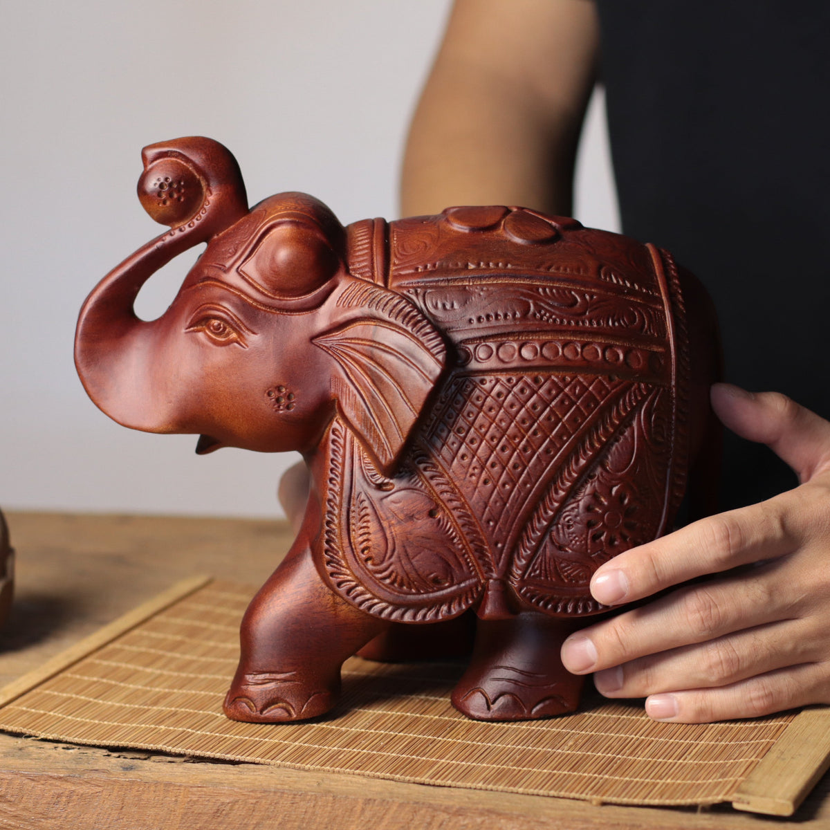 Indian-Inspired Elephant Sculpture in Khaya Wood