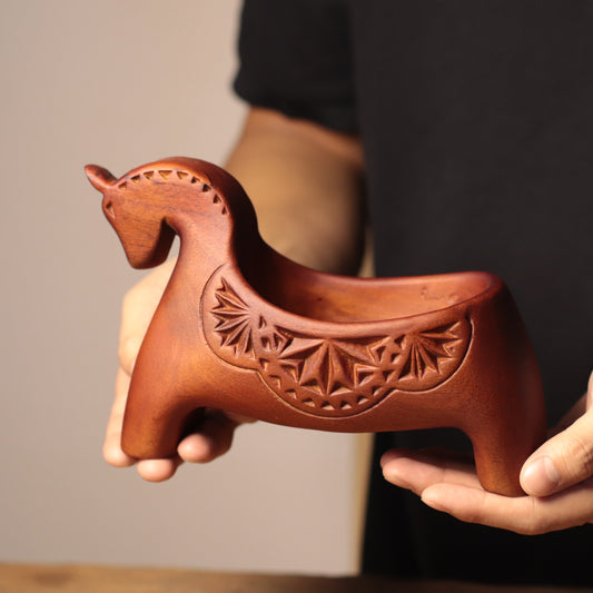 Horse Catchall Tray in Carved Khaya Wood