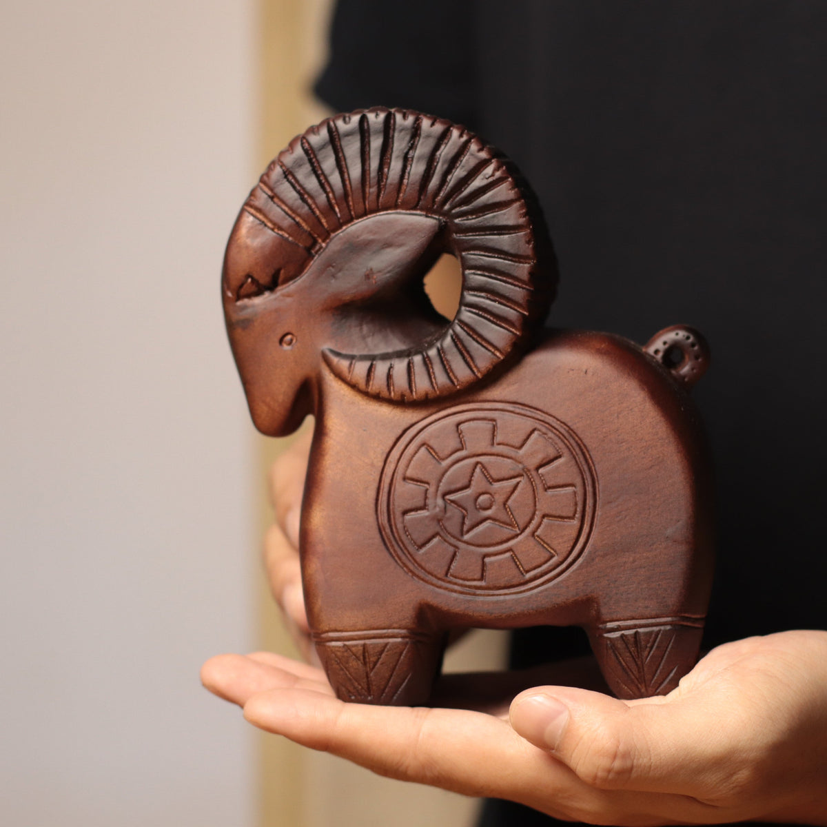 Star-Pattern Goat Figurine in Khaya Wood