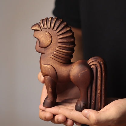 Spiral-Mane Horse Figurine in Khaya Wood
