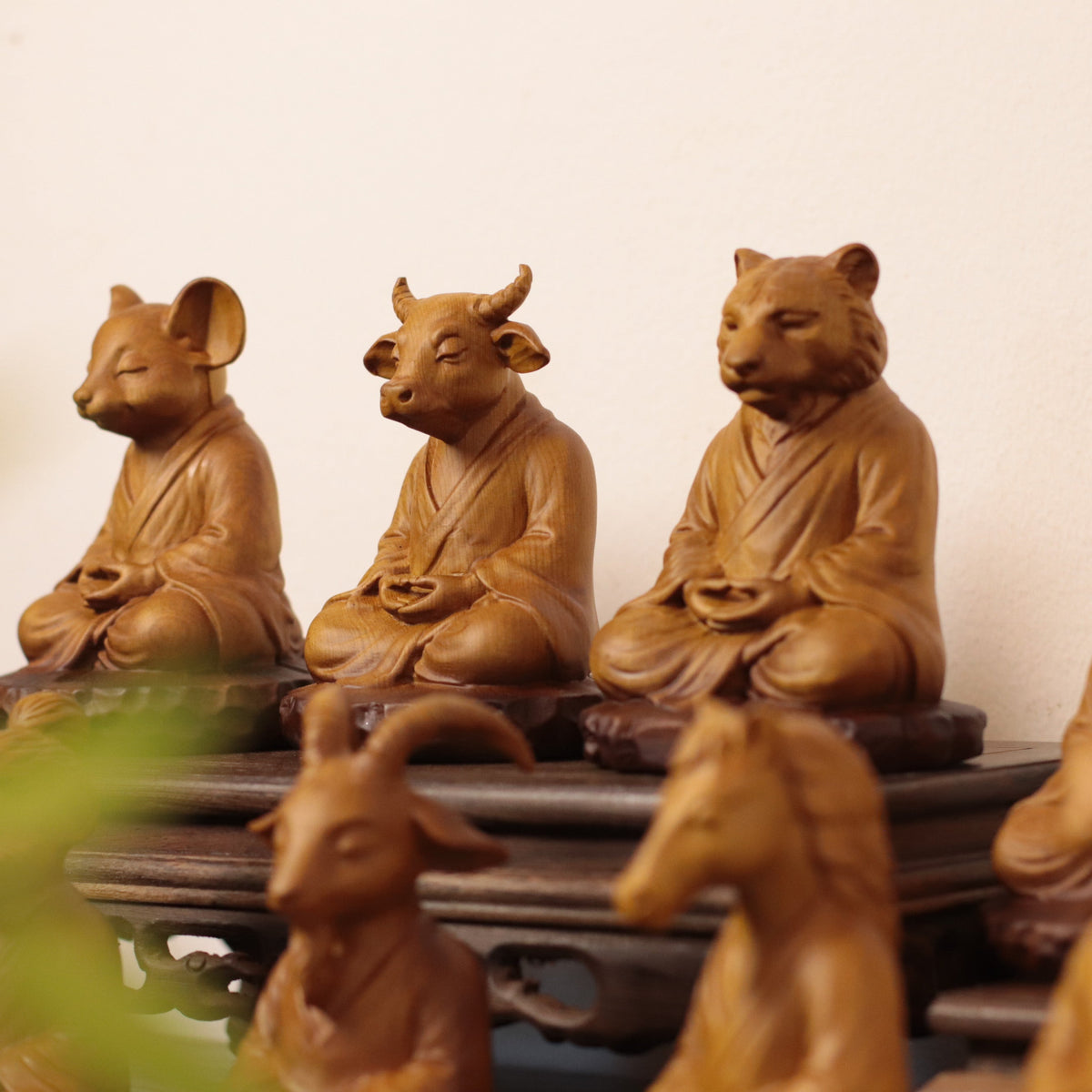Meditating Chinese Zodiac Animal Figurines in Cypress