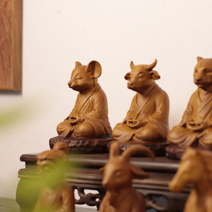 Meditating Chinese Zodiac Animal Figurines in Cypress