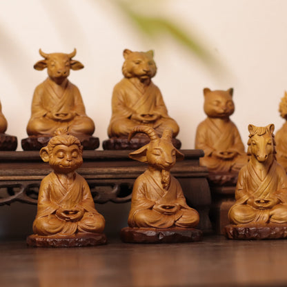 Meditating Chinese Zodiac Animal Figurines in Cypress