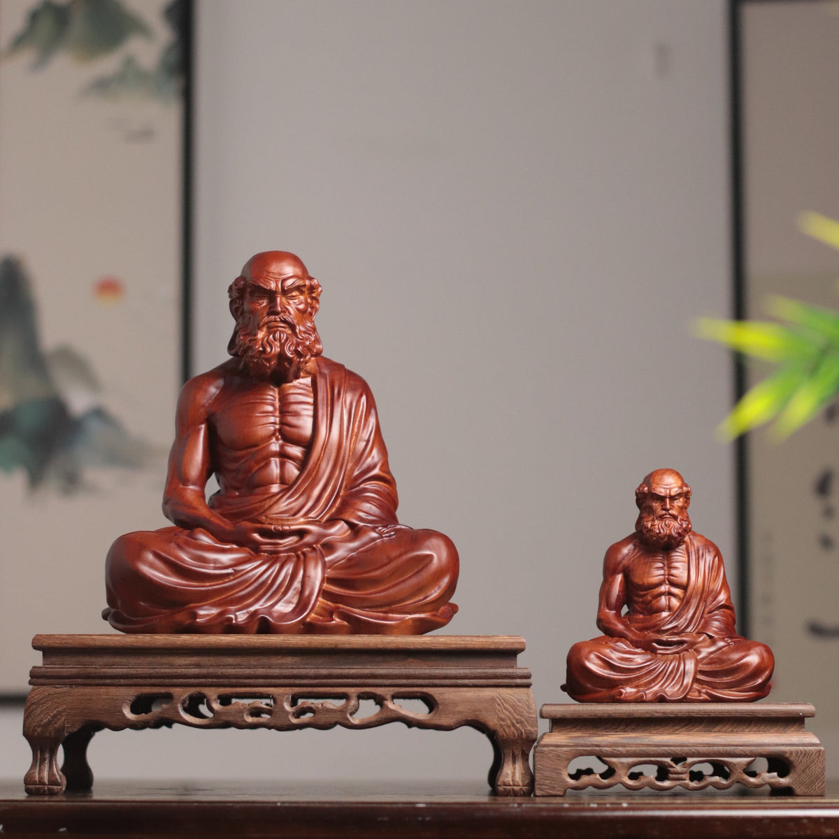 Bodhidharma with Alms Bowl in Padauk Wood