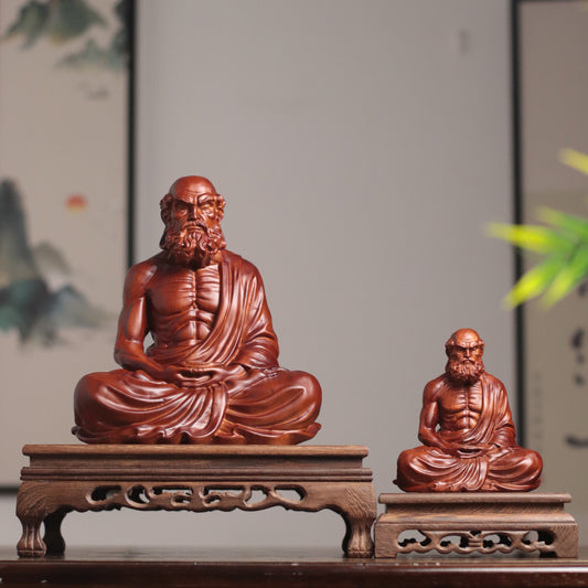 Bodhidharma with Alms Bowl in Padauk Wood