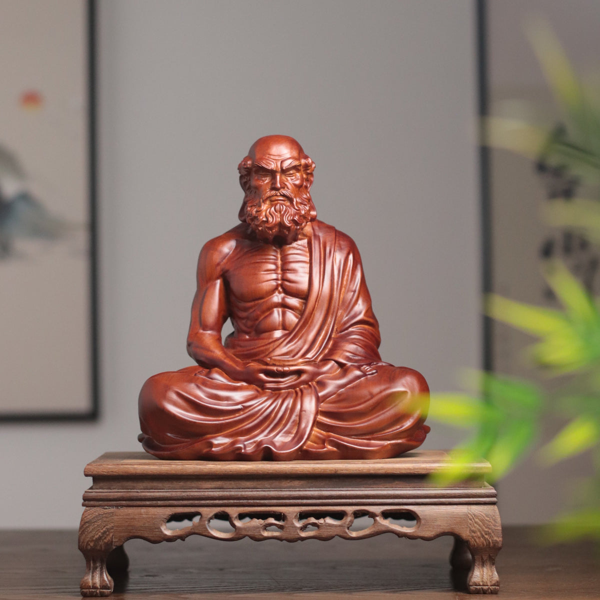 Bodhidharma with Alms Bowl in Padauk Wood