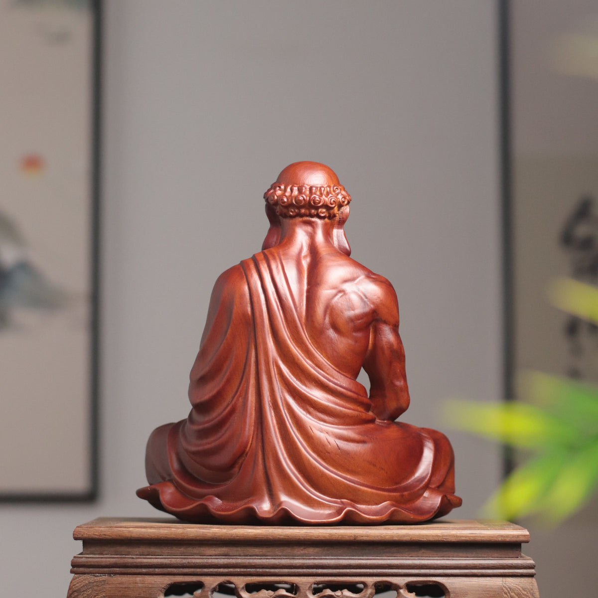 Bodhidharma with Alms Bowl in Padauk Wood