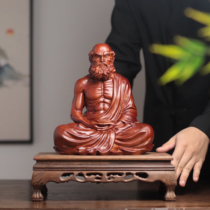 Bodhidharma with Alms Bowl in Padauk Wood