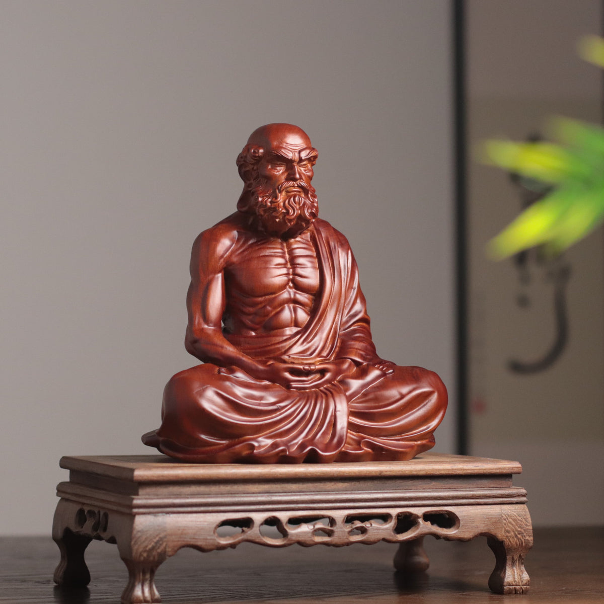 Bodhidharma with Alms Bowl in Padauk Wood