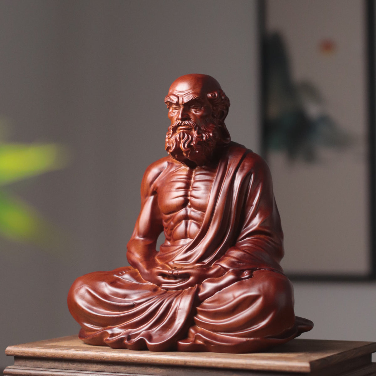 Bodhidharma with Alms Bowl in Padauk Wood