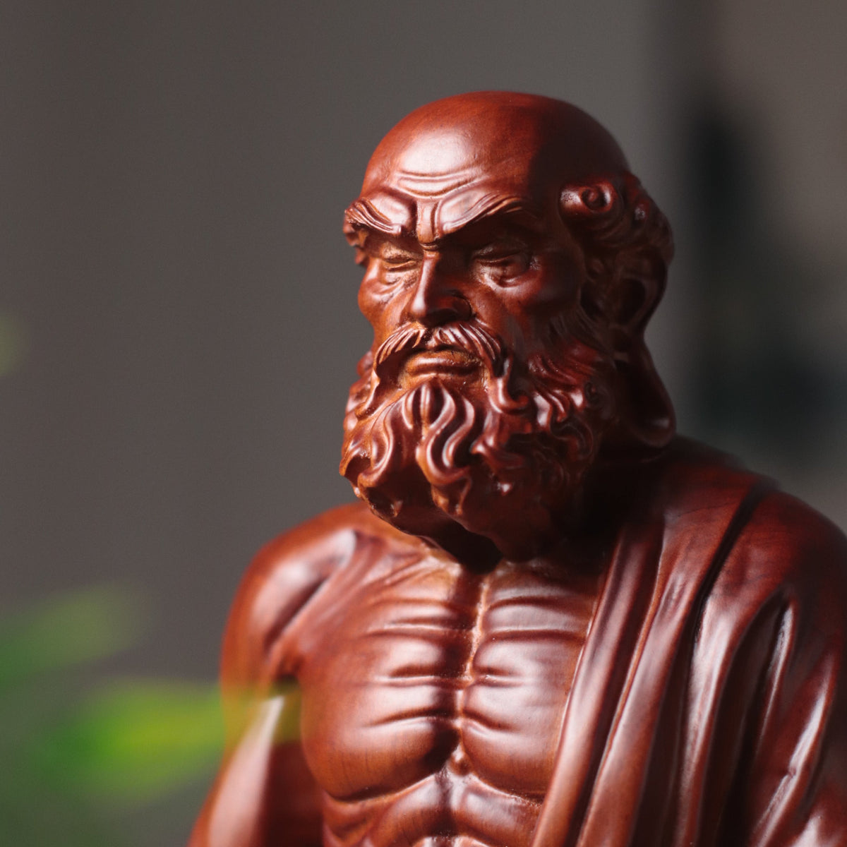 Bodhidharma with Alms Bowl in Padauk Wood