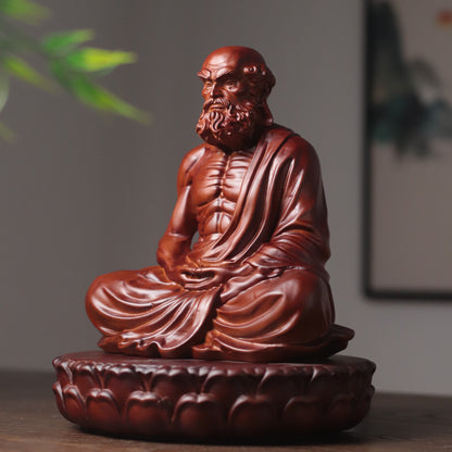 Bodhidharma with Alms Bowl in Padauk Wood