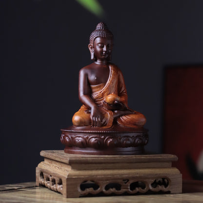 Buddha with Alms Bowl Statue in Padauk Wood — Product photo 5