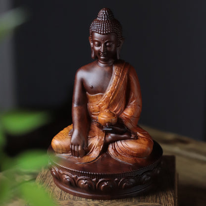 Buddha with Alms Bowl Statue in Padauk Wood — Product photo 7