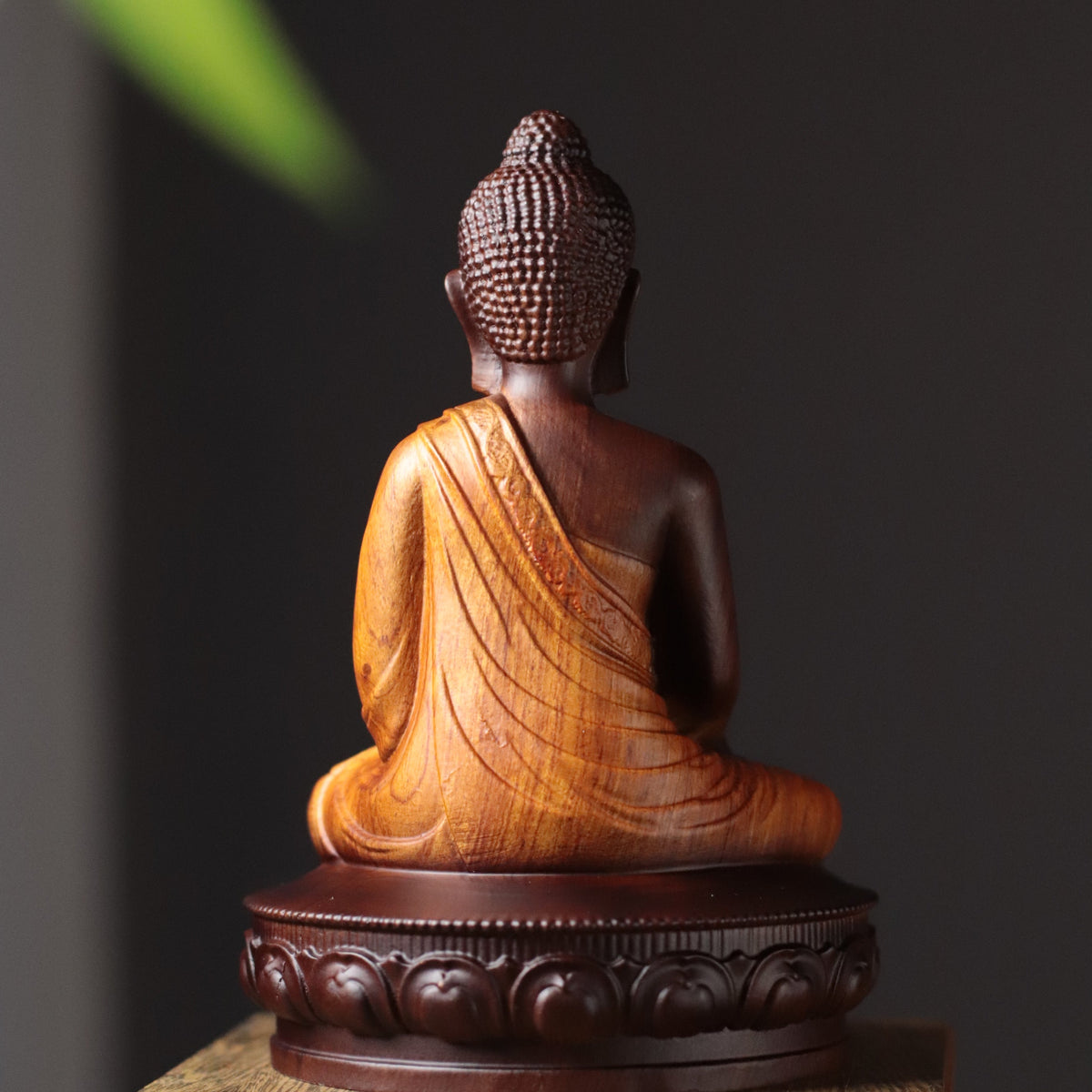 Buddha with Alms Bowl Statue in Padauk Wood — Product photo 9