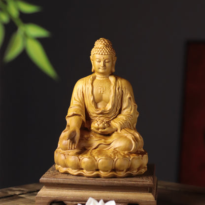 Seated Amitabha Buddha with Lotus in Cypress Wood — Product photo 7