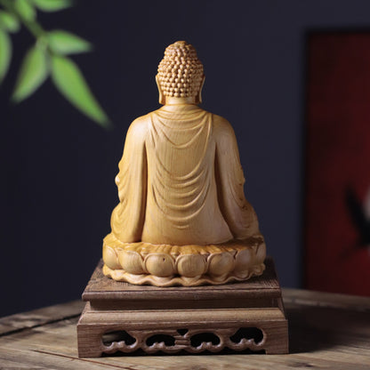 Seated Amitabha Buddha with Lotus in Cypress Wood — Product photo 8