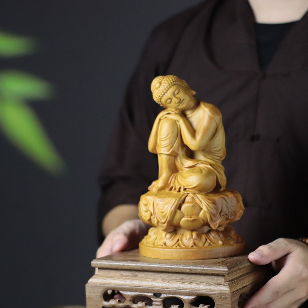 Serene Buddha Sculpture in Solid Wood — Product photo 2