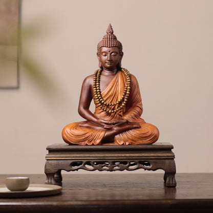 Brown & Gold Meditation Buddha in Padauk Wood — Product photo 3
