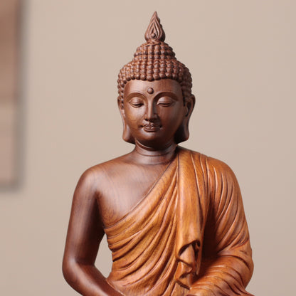 Brown & Gold Meditation Buddha in Padauk Wood — Product photo 5