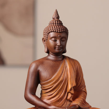 Brown & Gold Meditation Buddha in Padauk Wood — Product photo 4