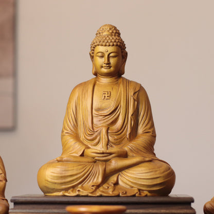 Amitabha, Guanyin & Mahasthamaprapta Cypress Statue Set