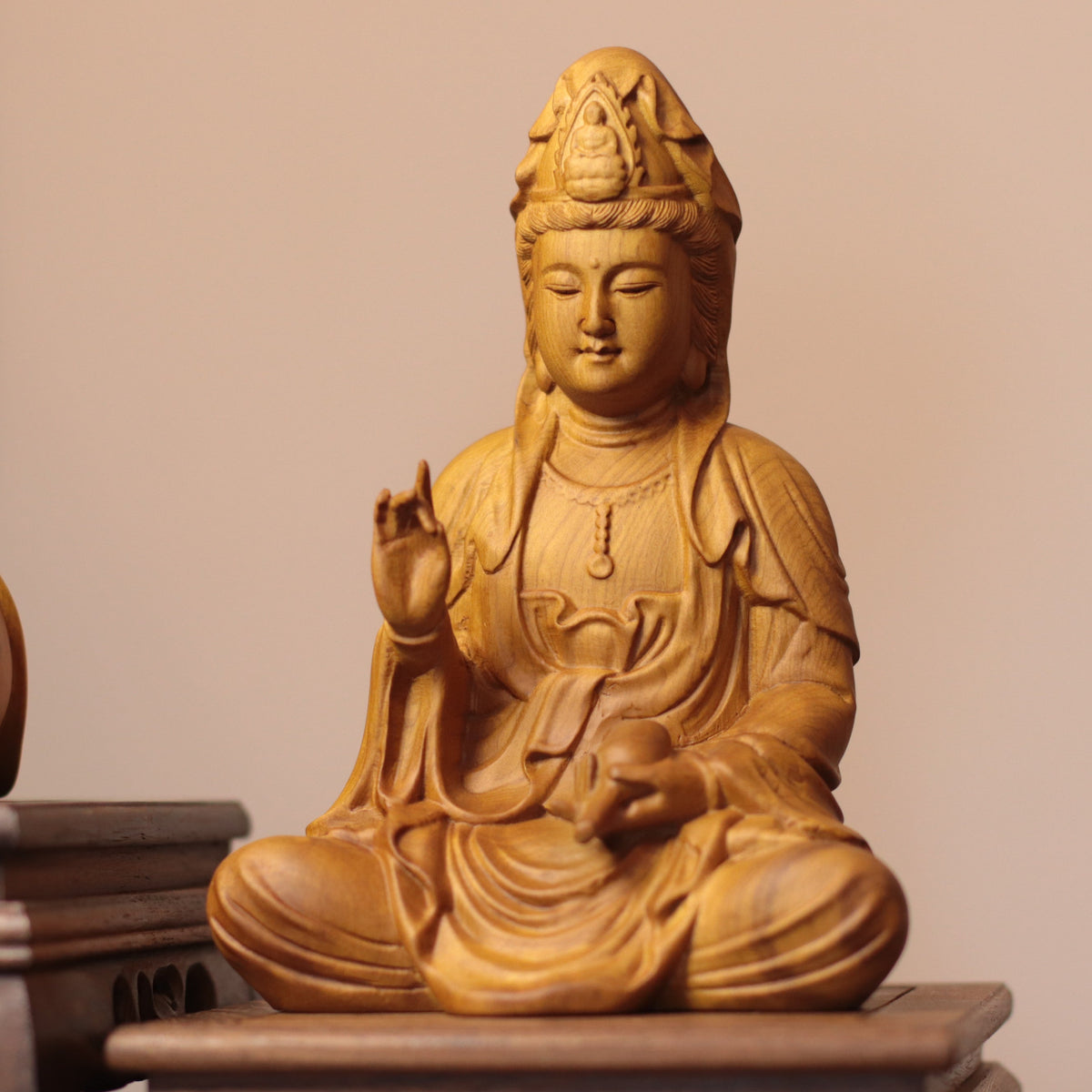 Amitabha, Guanyin & Mahasthamaprapta Cypress Statue Set