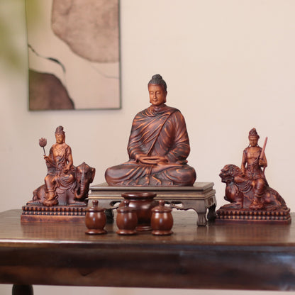 Shakyamuni, Manjushri & Samantabhadra Wood Statue Set