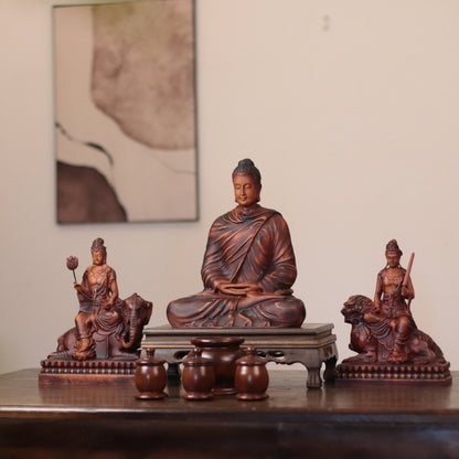 Shakyamuni, Manjushri & Samantabhadra Wood Statue Set
