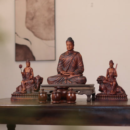 Shakyamuni, Manjushri & Samantabhadra Wood Statue Set