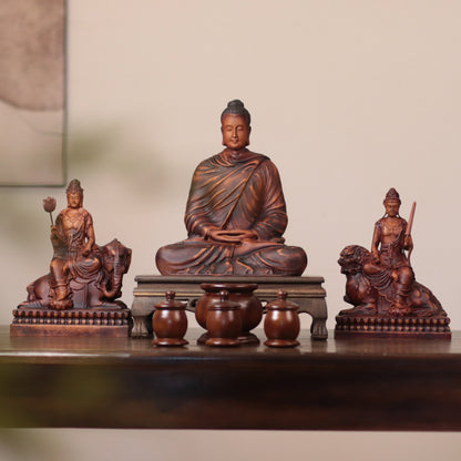 Shakyamuni, Manjushri & Samantabhadra Wood Statue Set