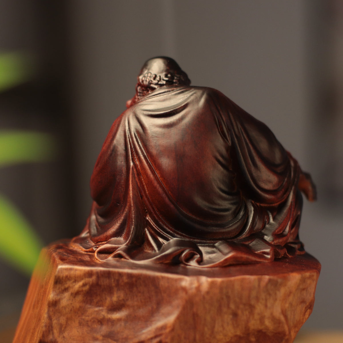 Bodhidharma on Rock Seat in Padauk Wood