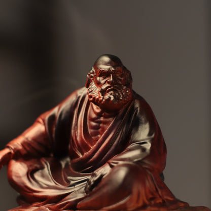 Bodhidharma on Rock Seat in Padauk Wood
