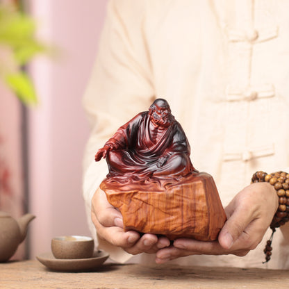 Bodhidharma on Rock Seat in Padauk Wood