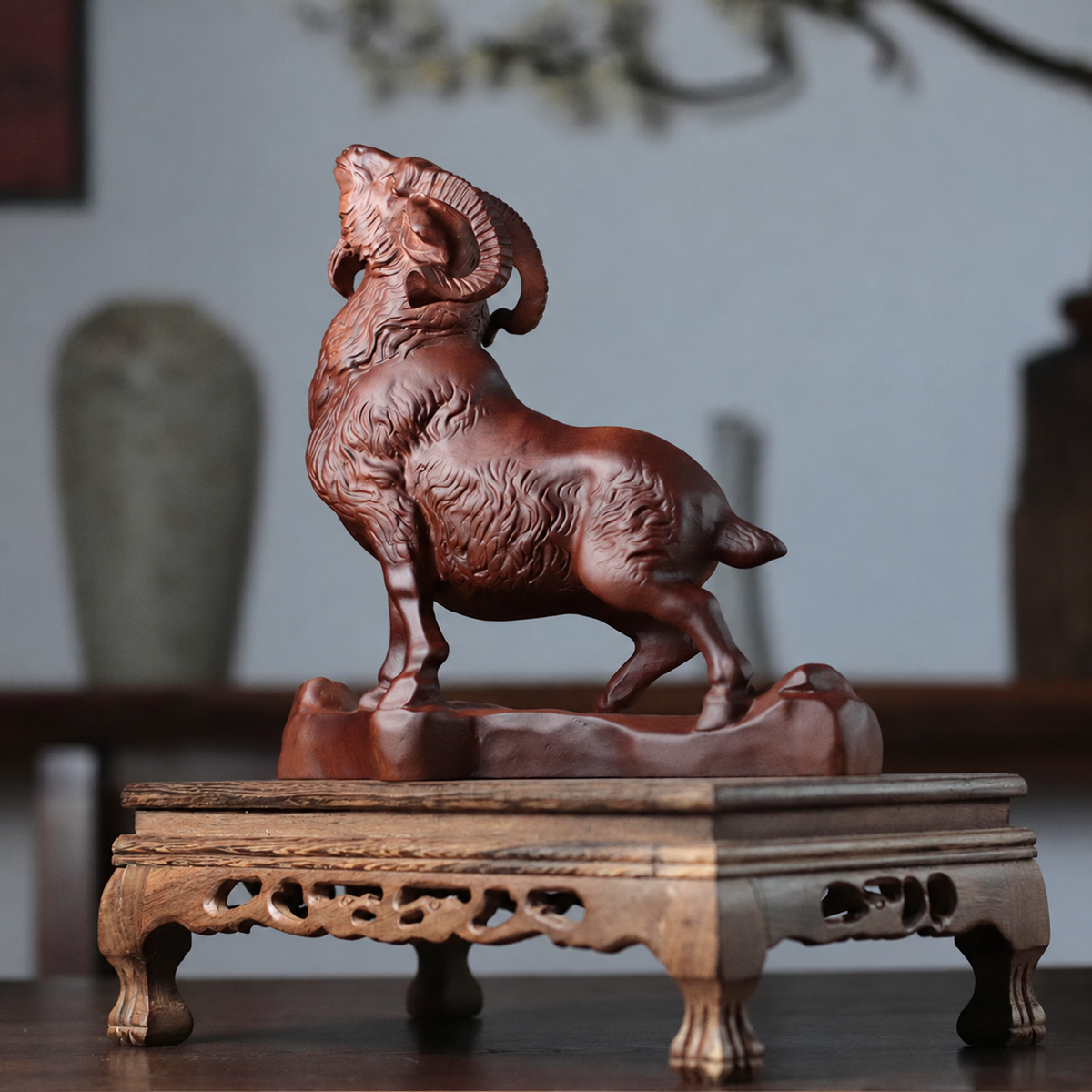 Standing Sheep Sculpture in Padauk Wood